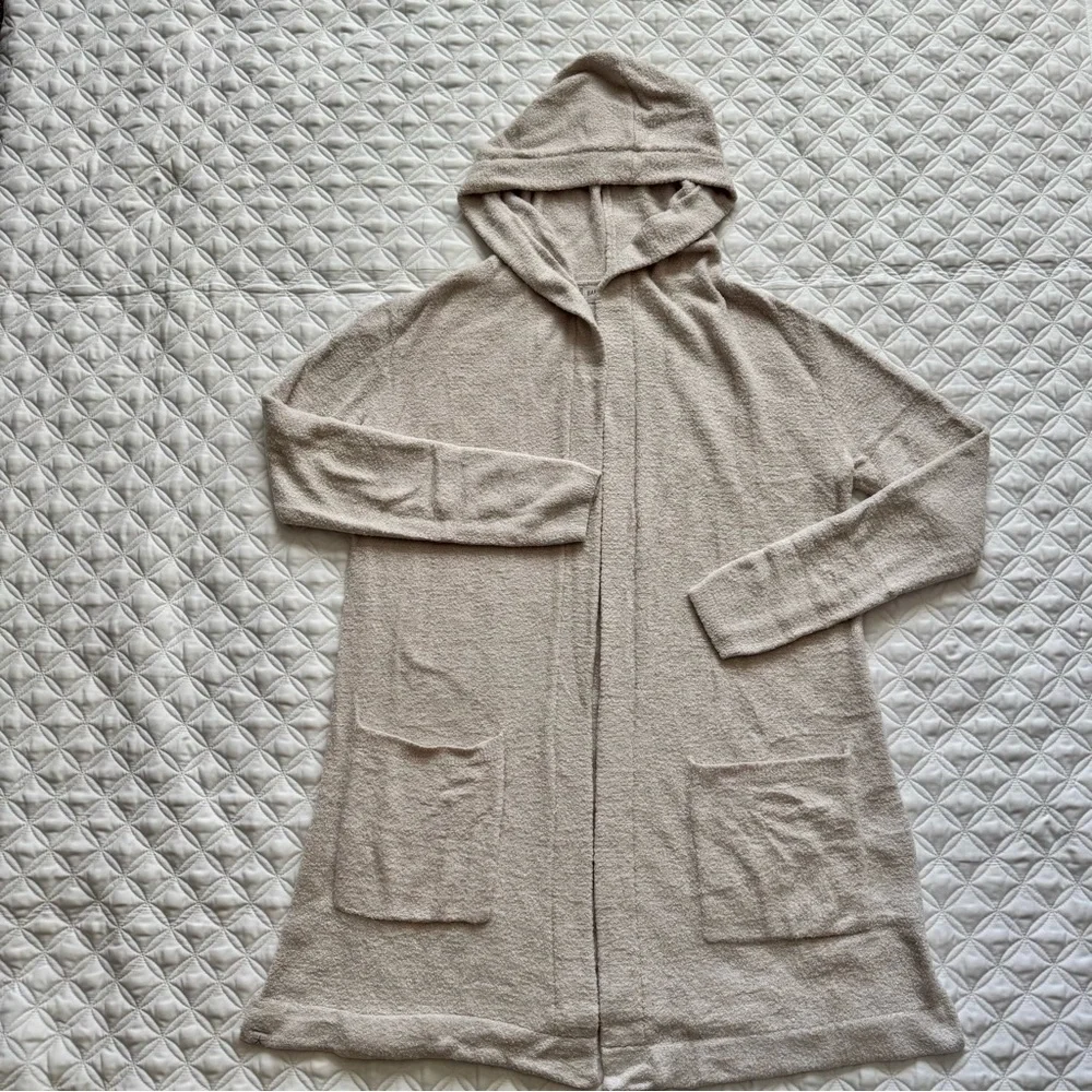 Barefoot Dreams CozyChic Lite Knit Hooded Cardigan with Pockets Stone Size XS/S